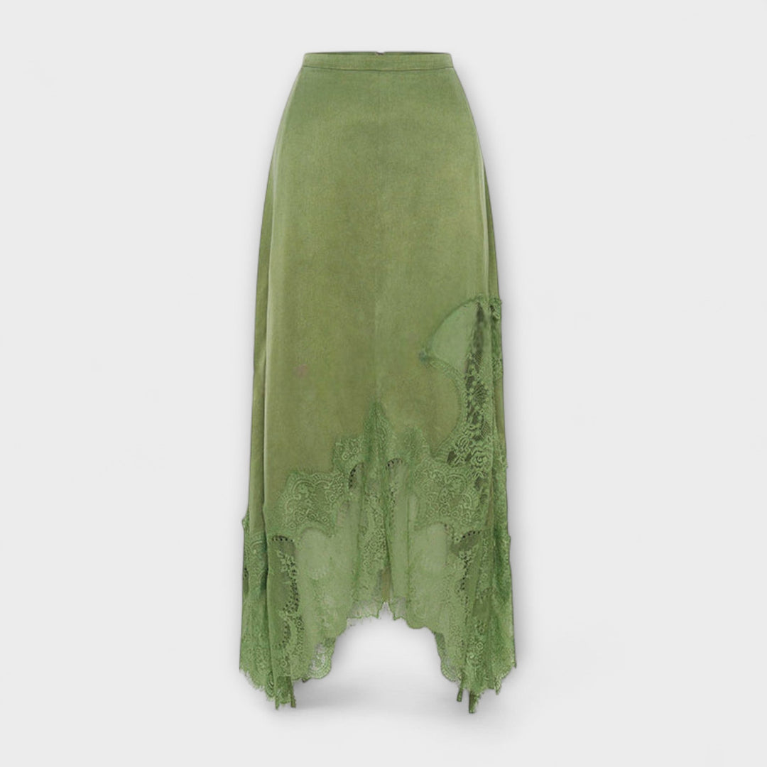 Kaia - Blusa de Satén con Detalles de Encaje y Cuello Plisado