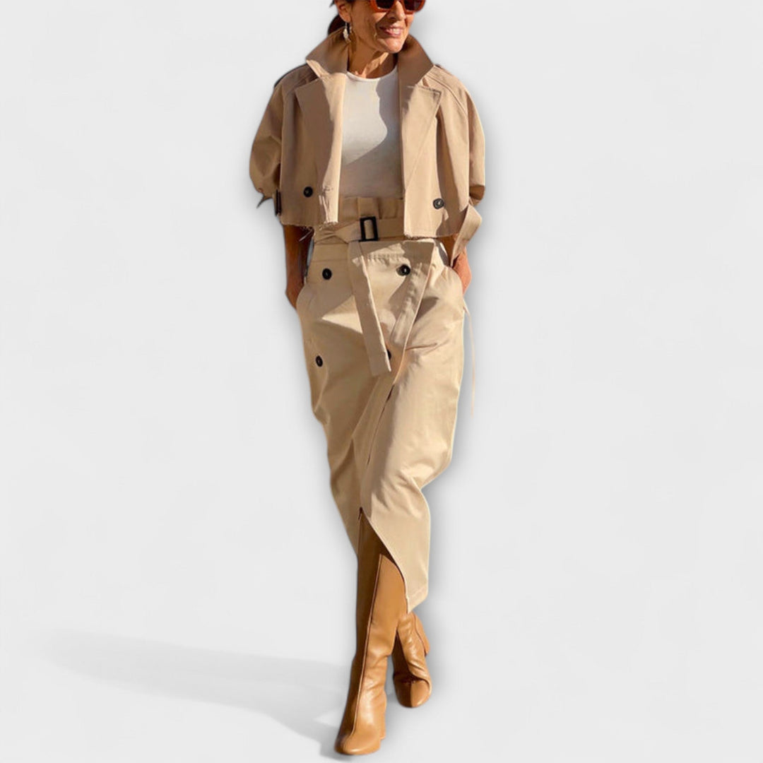 Lyra - Chaqueta de Falda Midi Elegante con Bolsillos