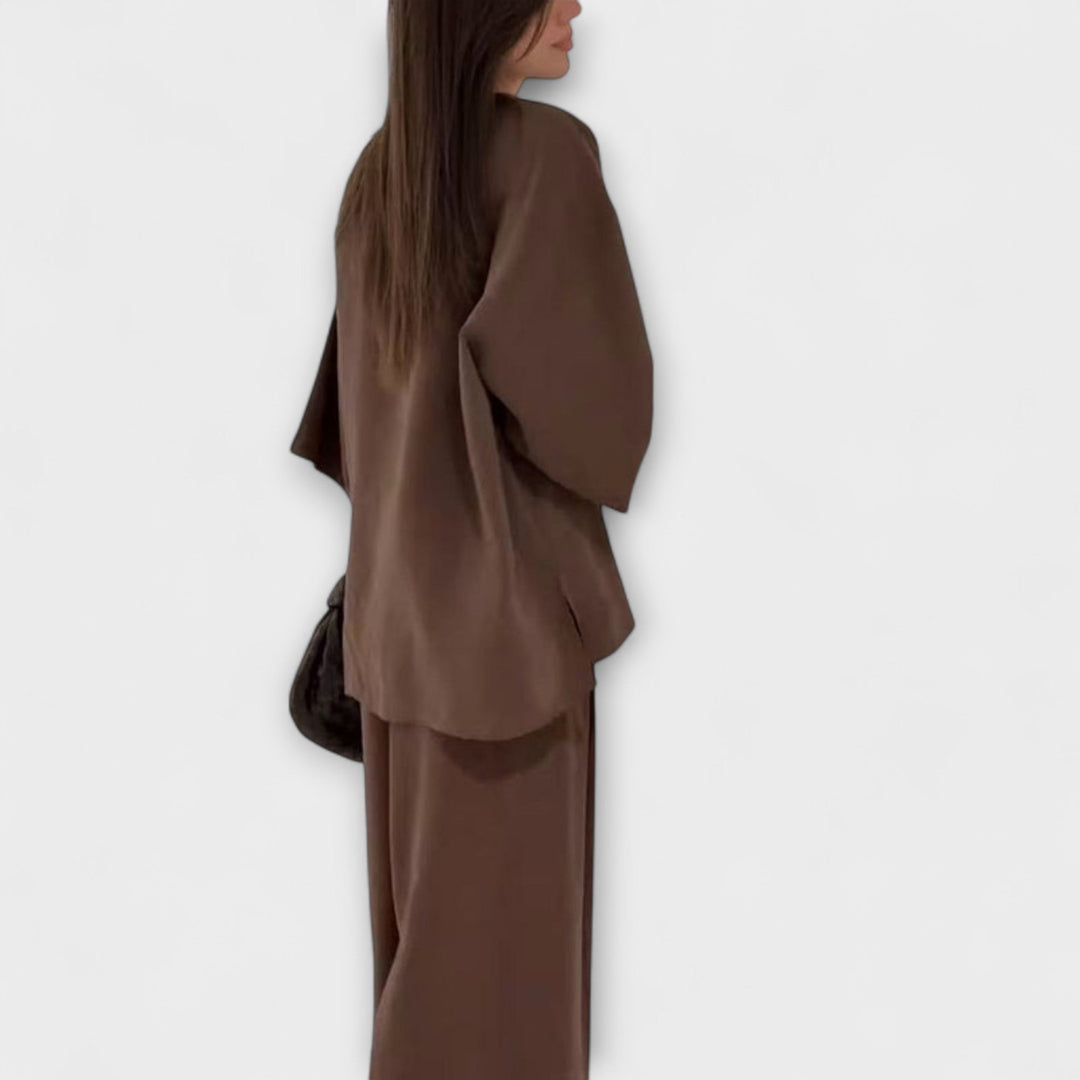 Jacqueline - Dúo de Top Casual de Cuello en V y Pantalones