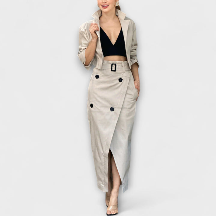 Lyra - Chaqueta de Falda Midi Elegante con Bolsillos