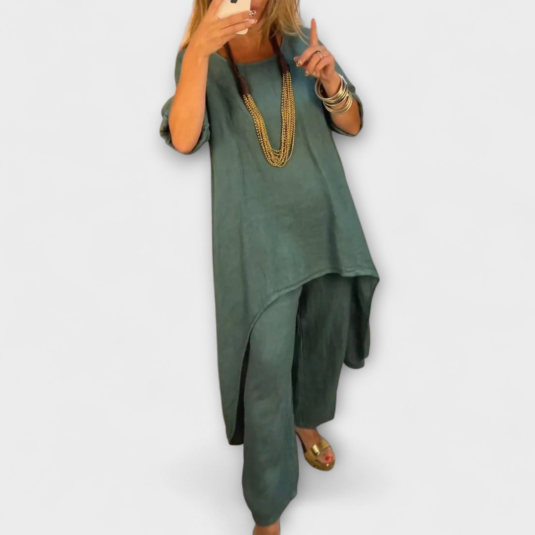 Tabea - Traje de Lino con Escote Redondo
