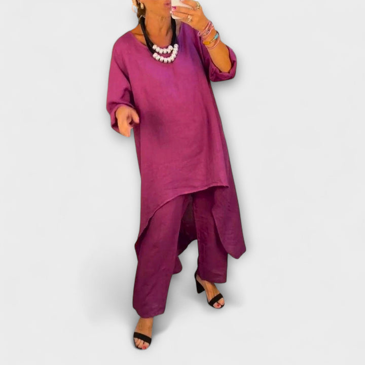 Tabea - Traje de Lino con Escote Redondo