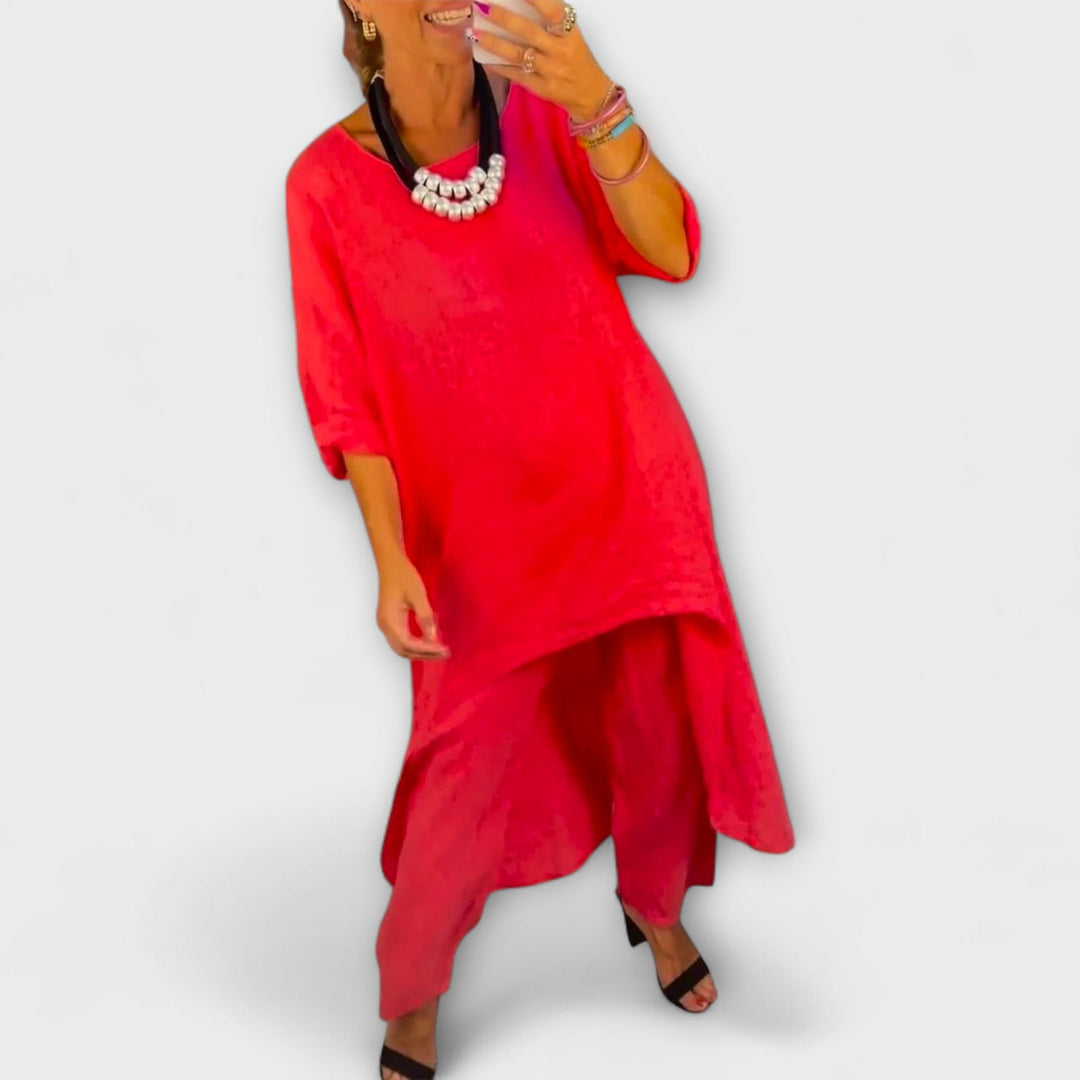 Tabea - Traje de Lino con Escote Redondo